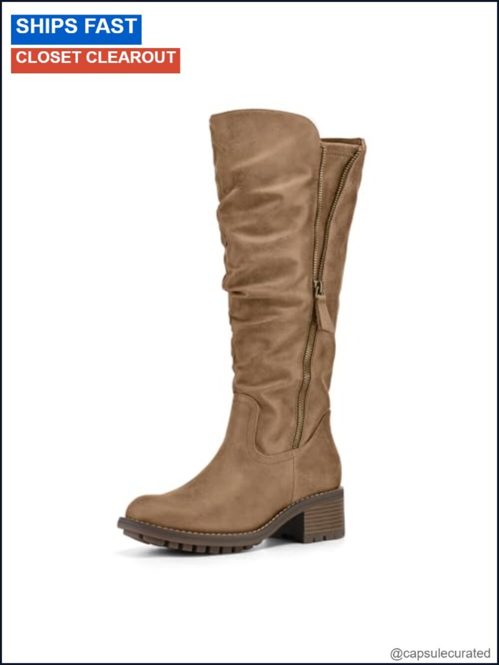 Women's Knee High Boots Side Zip Chunky Heel PU Leather Motorcycle Boots